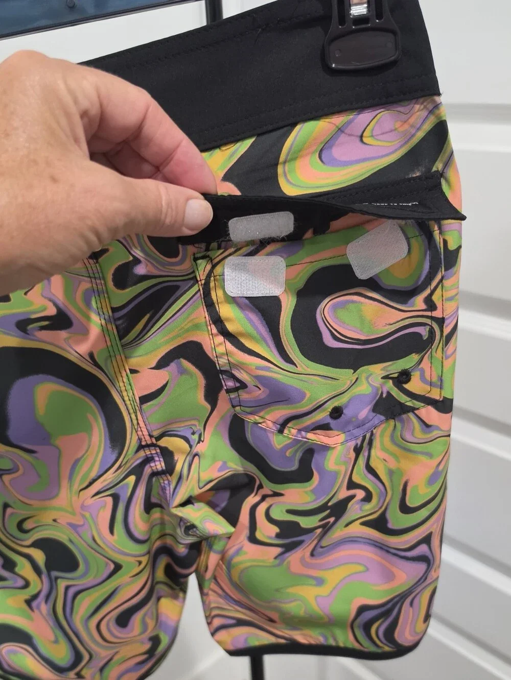 Volcom Mod-Tech Swim Board Shorts Black Purple Green Pink Boy's 12 (26) NWT